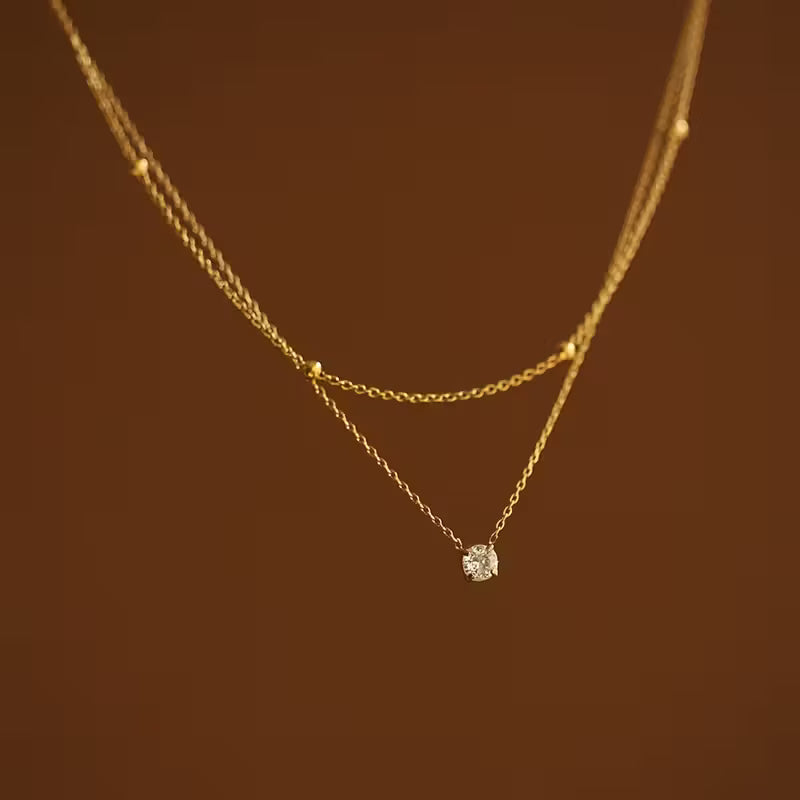 Golden-Plated Double Layer Rhinestone Necklace