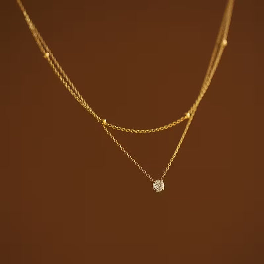 Golden-Plated Double Layer Rhinestone Necklace