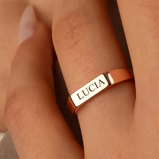Personalized Square Bar Ring – Custom Name/Date Engraving Jewellery Gift