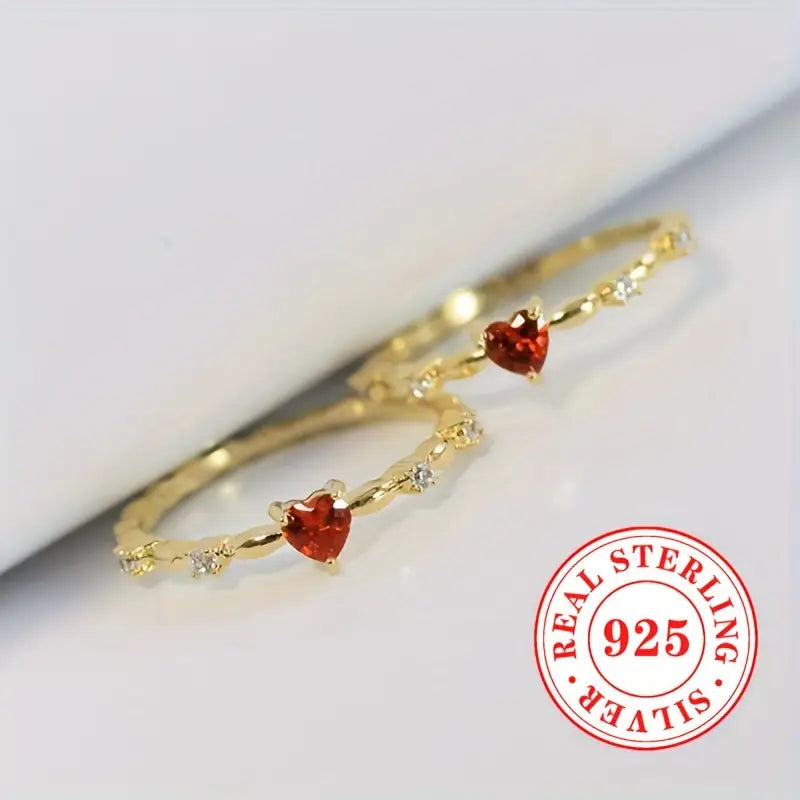 Sterling Silver Red Heart Engagement Ring