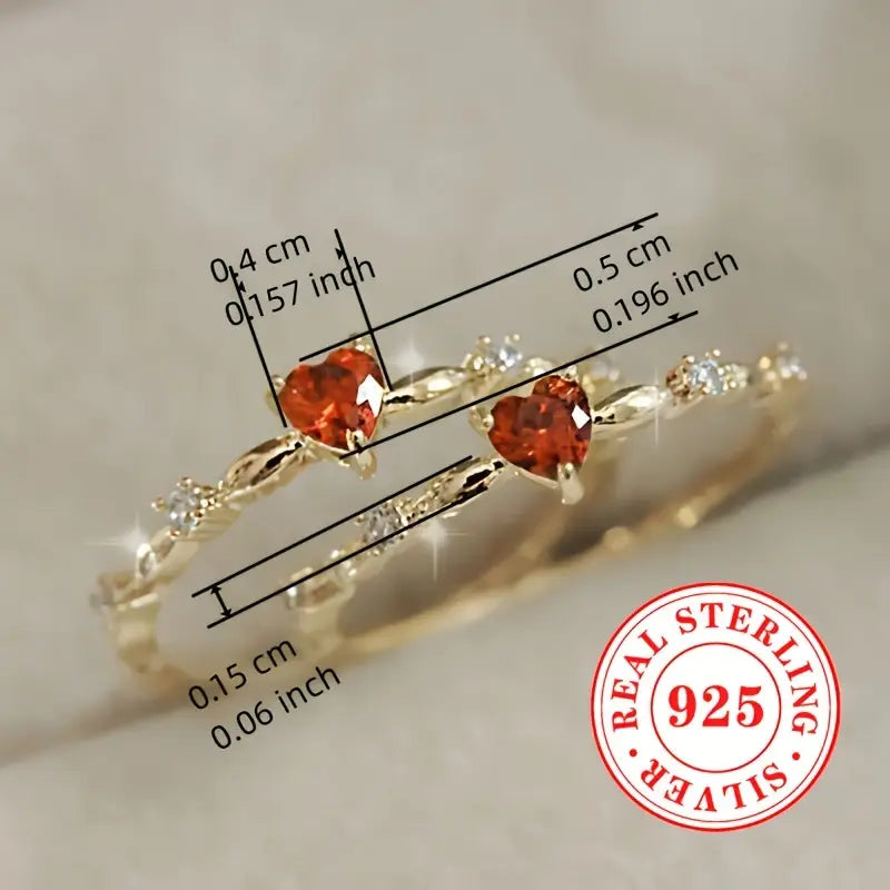 Sterling Silver Red Heart Engagement Ring