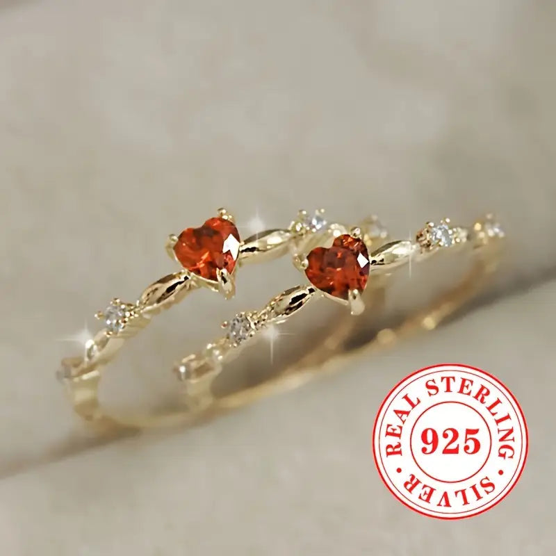 Sterling Silver Red Heart Engagement Ring