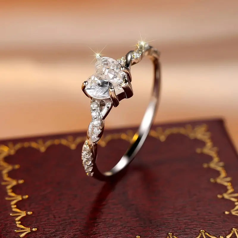 Sterling Silver Heart Twisted Ring – Cubic Zirconia Engagement Jewellery
