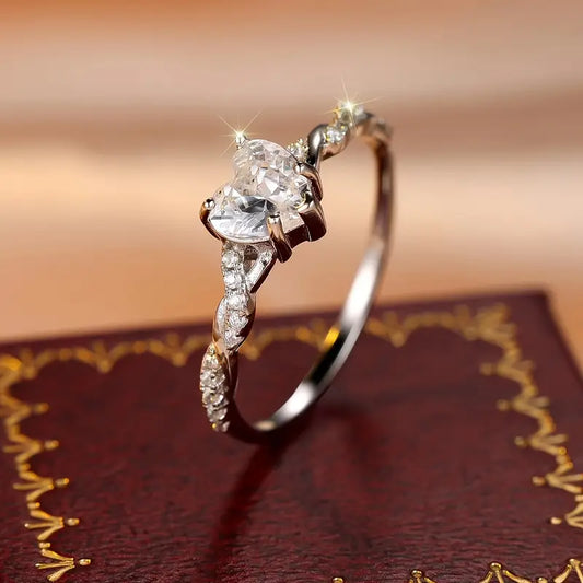 Sterling Silver Heart Twisted Ring – Cubic Zirconia Engagement Jewellery