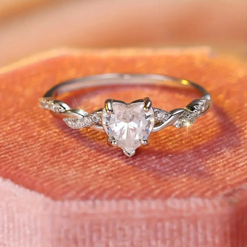 Sterling Silver Heart Twisted Ring – Cubic Zirconia Engagement Jewellery