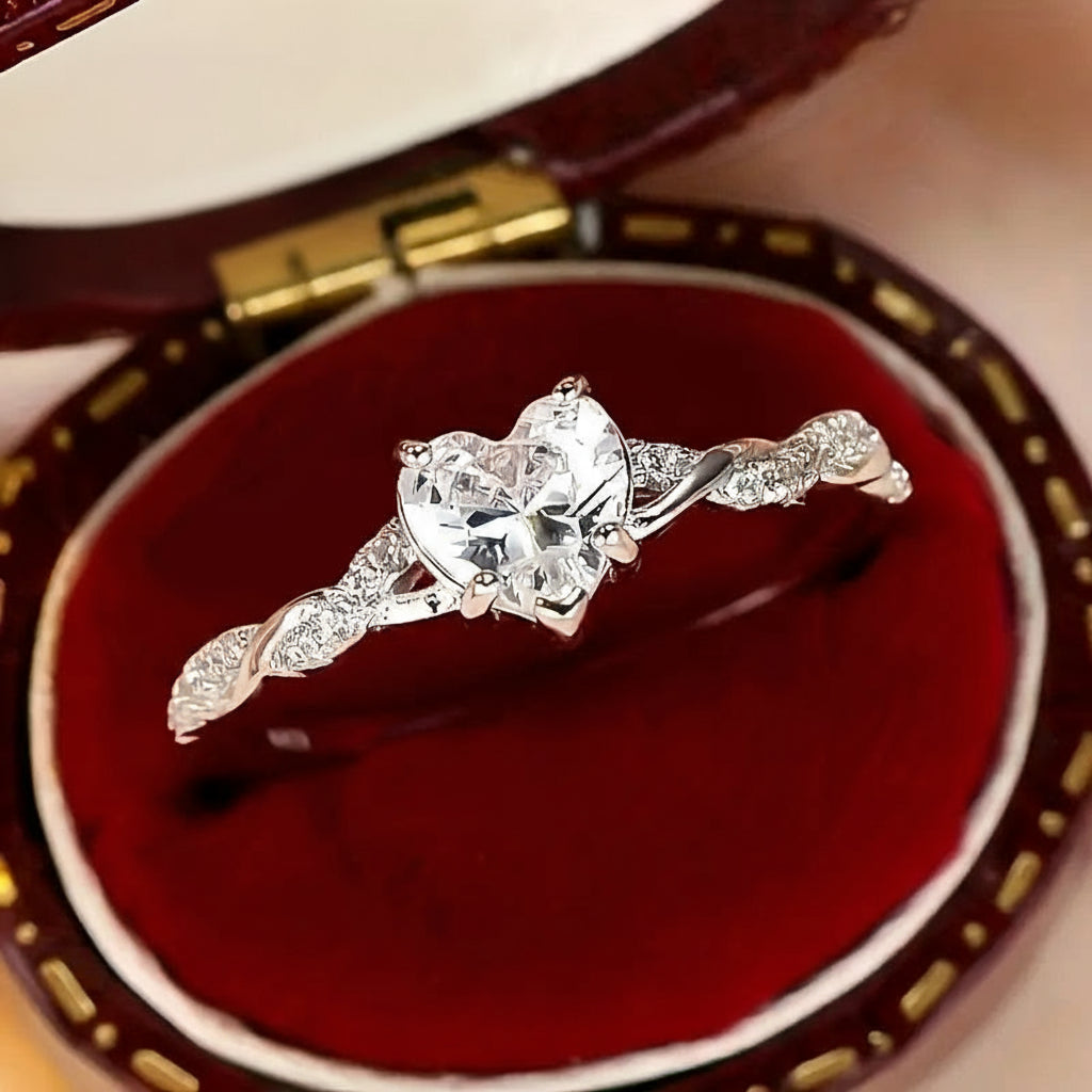 Sterling Silver Heart Twisted Ring – Cubic Zirconia Engagement Jewellery