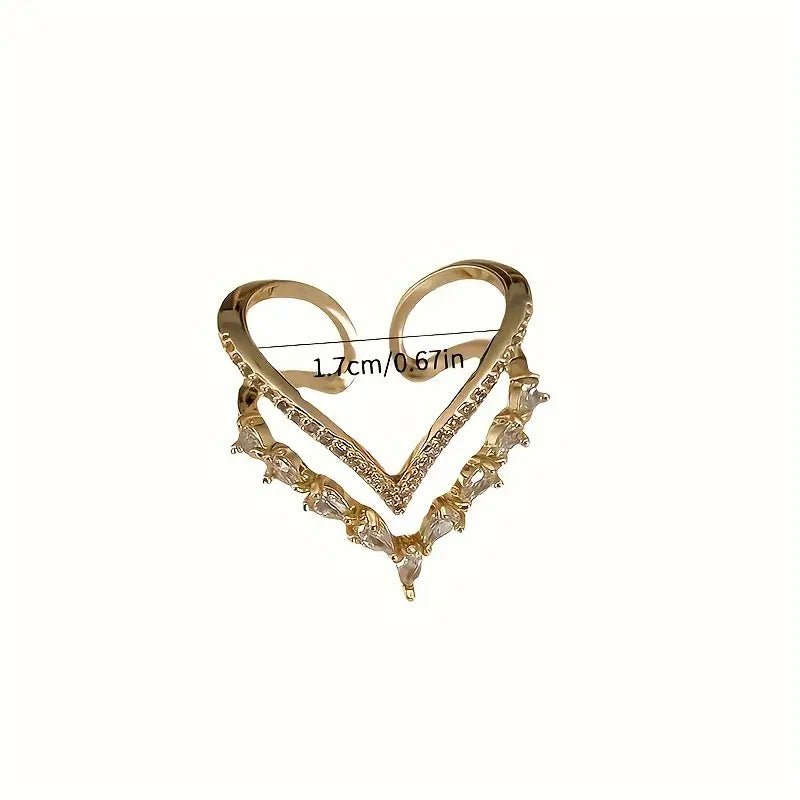 Adjustable Double V Ring – Elegant Copper & Zirconia Jewellery