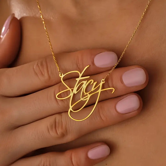 Personalized Golden Name Necklace –  Cursive Pendant