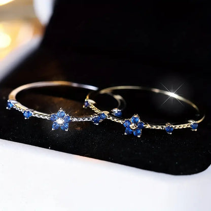 Silver Golden Blue Flower Zirconia Ring – Stylish Gift for Women