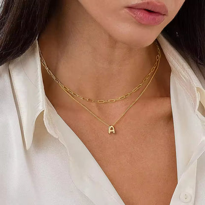 Gold Plated Bubble Letter Necklace A–Z | Dainty Stainless Steel Initial Jewelry
