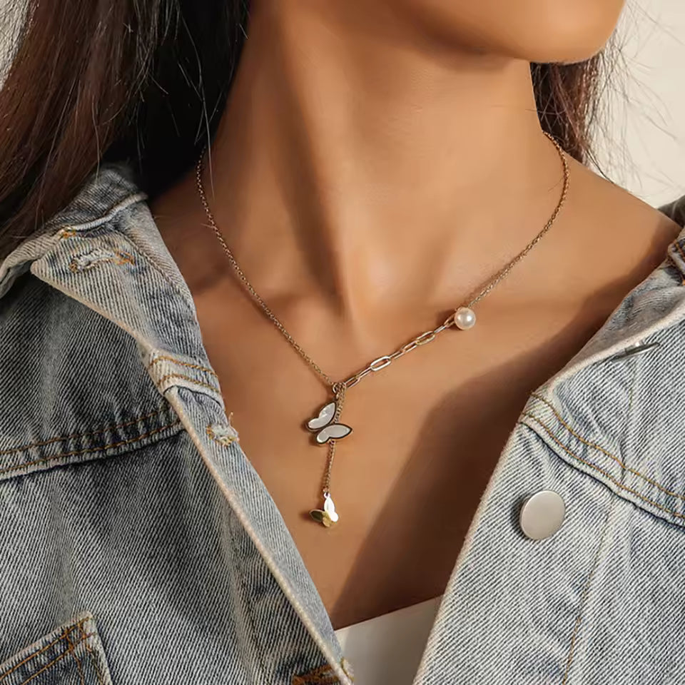 Butterfly Charm Layered Necklace – Gold Stainless Steel