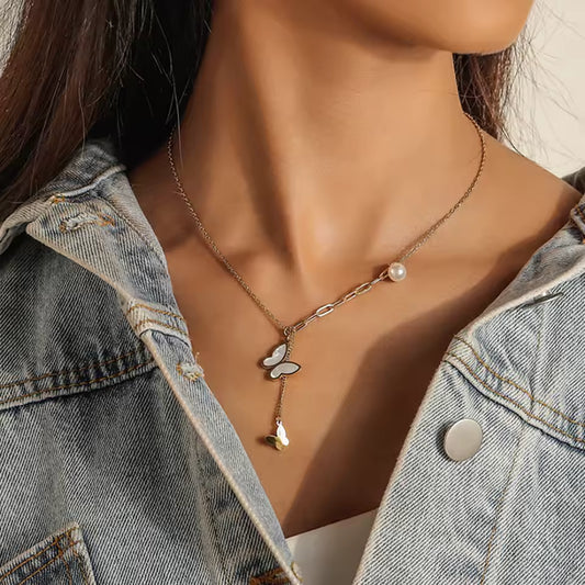 Butterfly Charm Layered Necklace – Gold Stainless Steel