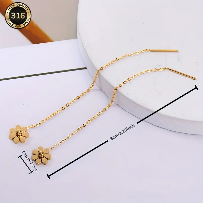 Elegant Floral Chain Drop Earrings for Women – Sunflower Design