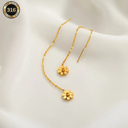 Elegant Floral Chain Drop Earrings for Women – Sunflower Design