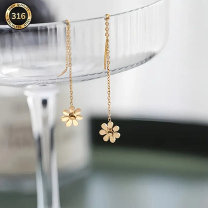 Elegant Floral Chain Drop Earrings for Women – Sunflower Design