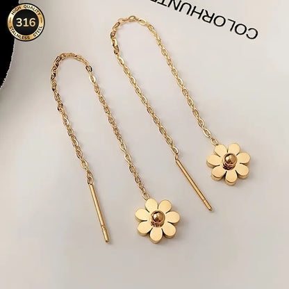 Elegant Floral Chain Drop Earrings for Women – Sunflower Design