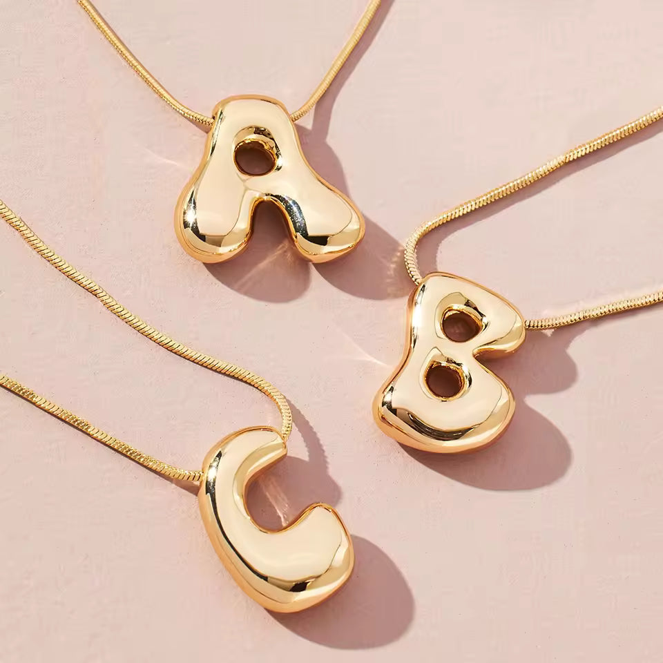 Bubble Letter Pendant Necklace | Trendy Gold Initial Jewelry for Women