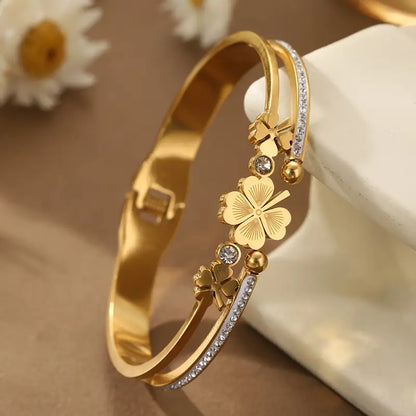Lucky Clover Gold Bracelet – Stainless Steel Four-Leaf Charm