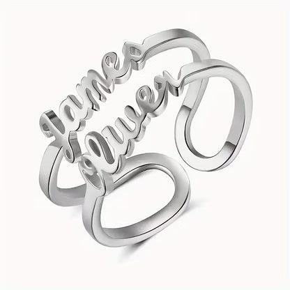 Personalized Name Ring – Bohemian Wave Design, Stainless Steel, Custom Engraved Jewelry for Women