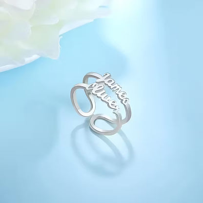 Personalized Name Ring – Bohemian Wave Design, Stainless Steel, Custom Engraved Jewelry for Women