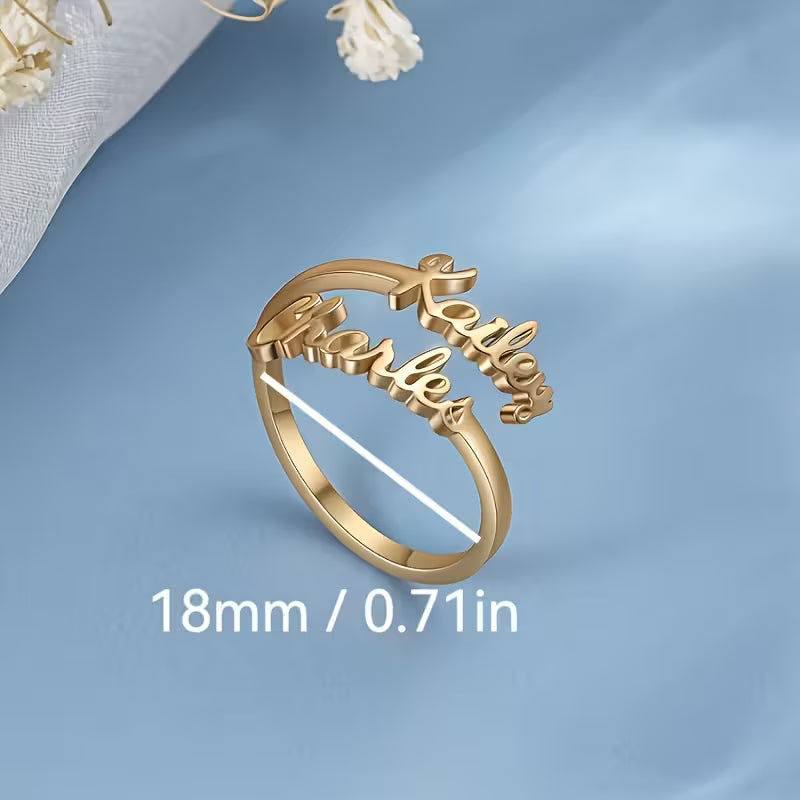 Personalized Name Ring – Bohemian Wave Design, Stainless Steel, Custom Engraved Jewelry for Women