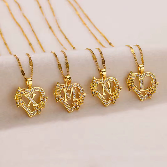 Customized Heart Initial Letter Necklace – Gold Stainless Steel A–Z Pendant