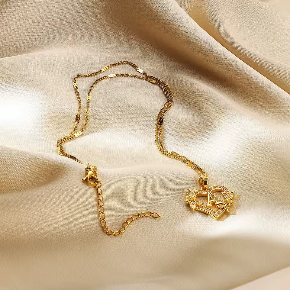 Customized Heart Initial Letter Necklace – Gold Stainless Steel A–Z Pendant