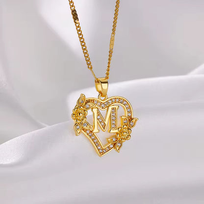 Customized Heart Initial Letter Necklace – Gold Stainless Steel A–Z Pendant