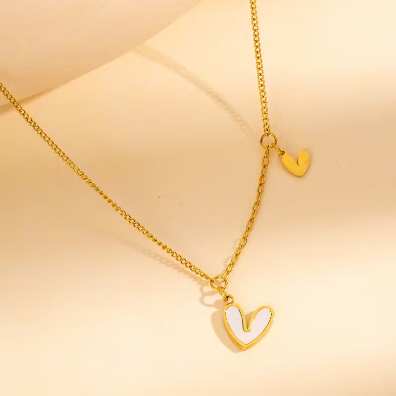 Double Heart Pendant Necklace – Elegant Golden Stainless Steel