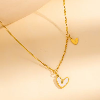 Double Heart Pendant Necklace – Elegant Golden Stainless Steel