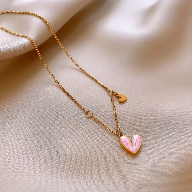Double Heart Pendant Necklace – Elegant Golden Stainless Steel