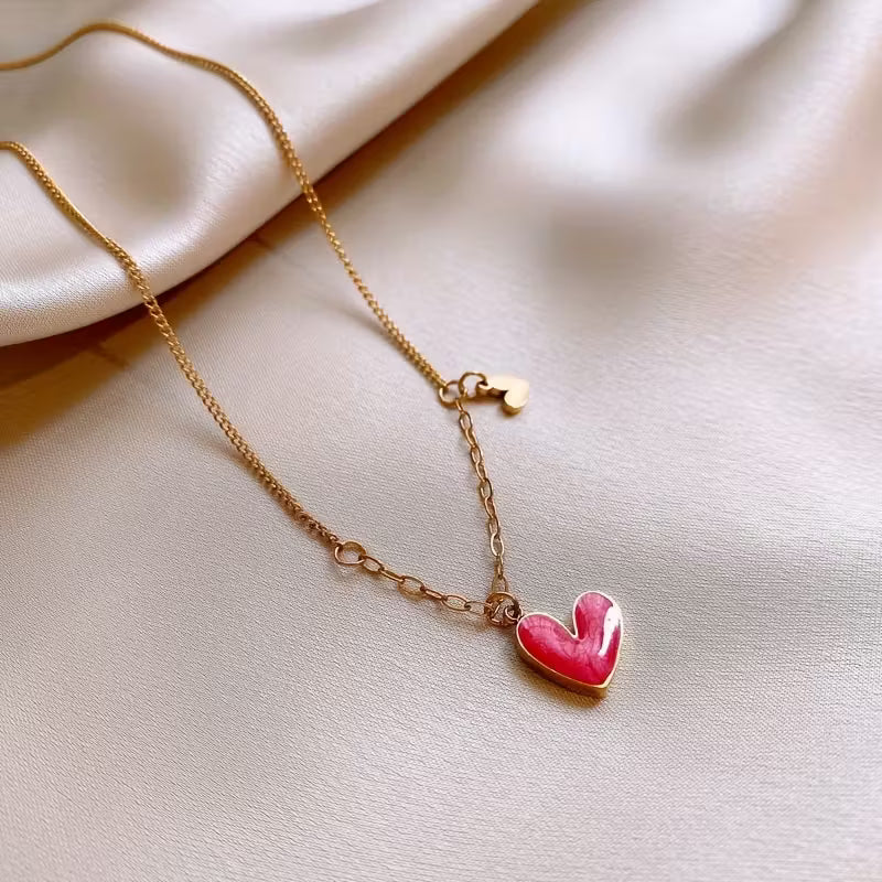 Double Heart Pendant Necklace – Elegant Golden Stainless Steel