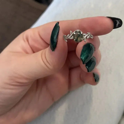 Sterling Silver Agate Leaf Ring – Unique Retro Design for Women