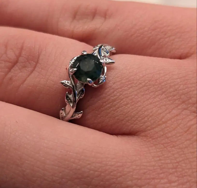 Sterling Silver Agate Leaf Ring – Unique Retro Design for Women