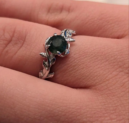 Sterling Silver Agate Leaf Ring – Unique Retro Design for Women