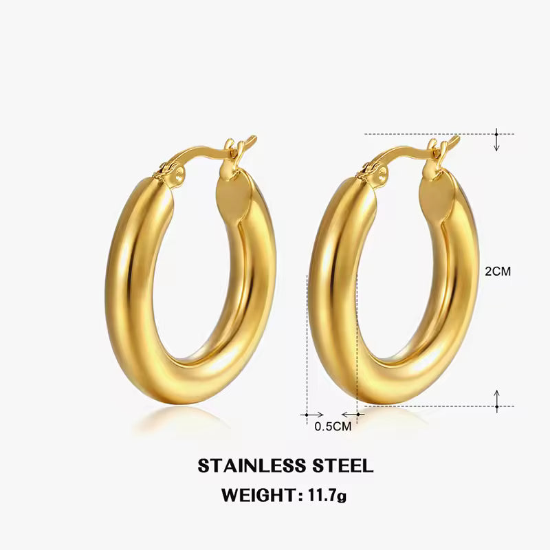 Vintage Thick Stainless Steel Hoop Earrings