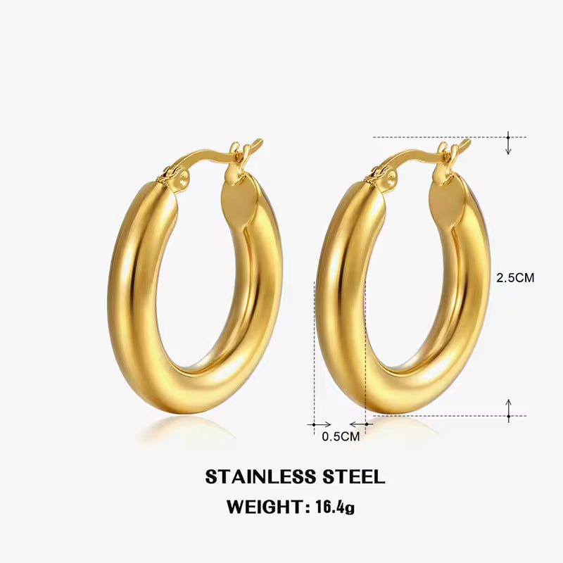 Vintage Thick Stainless Steel Hoop Earrings