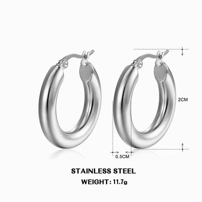 Vintage Thick Stainless Steel Hoop Earrings