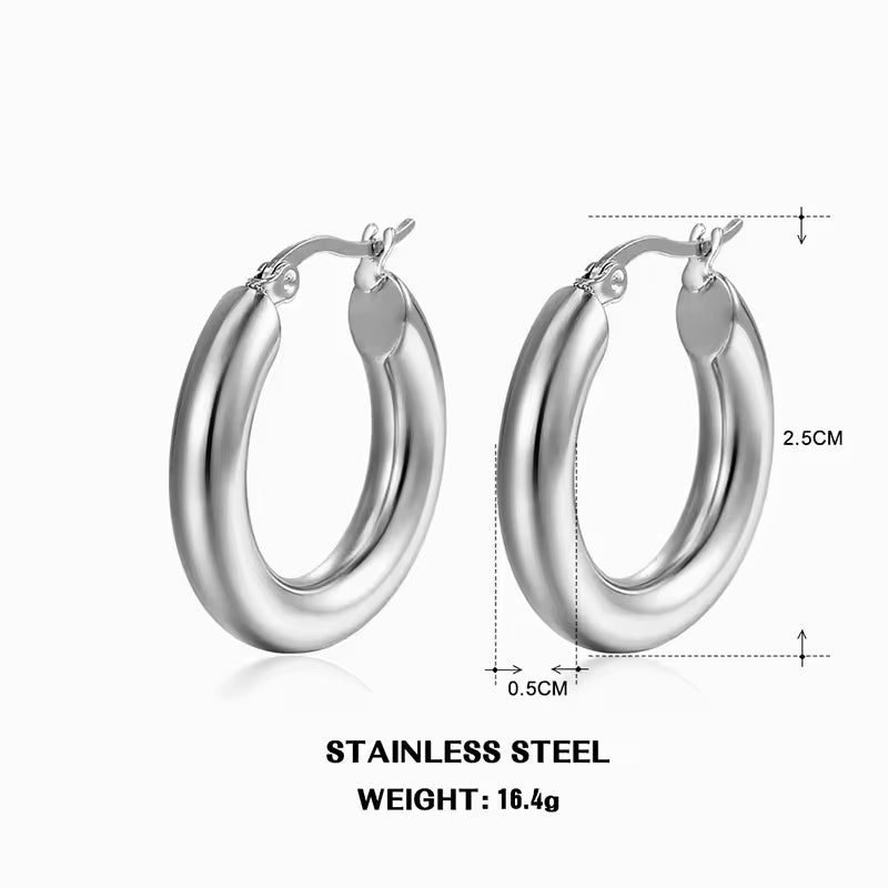 Vintage Thick Stainless Steel Hoop Earrings