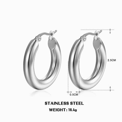 Vintage Thick Stainless Steel Hoop Earrings