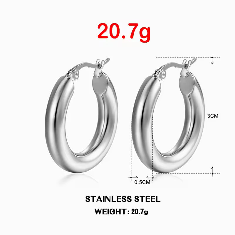 Vintage Thick Stainless Steel Hoop Earrings