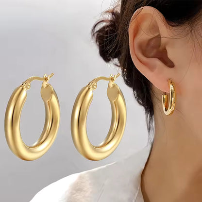 Vintage Thick Stainless Steel Hoop Earrings