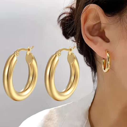 Vintage Thick Stainless Steel Hoop Earrings