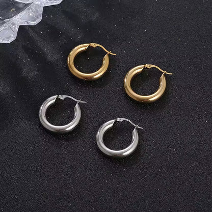 Vintage Thick Stainless Steel Hoop Earrings