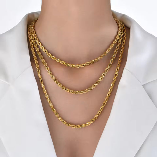 Gold Rope Chain for Men & Women | Chic Twisted Stainless Steel Necklace