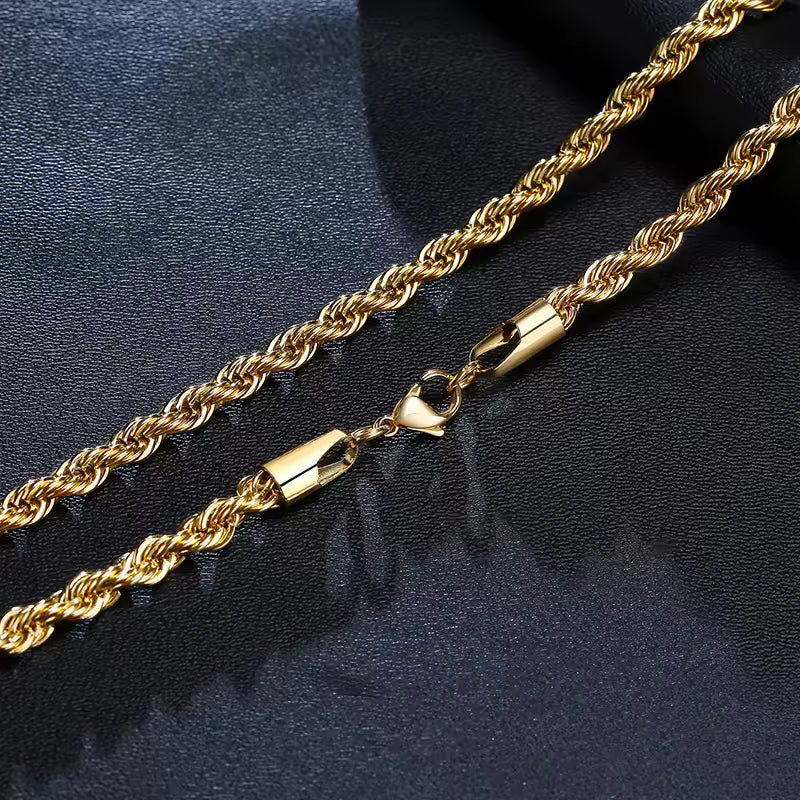 Gold Rope Chain for Men & Women | Chic Twisted Stainless Steel Necklace