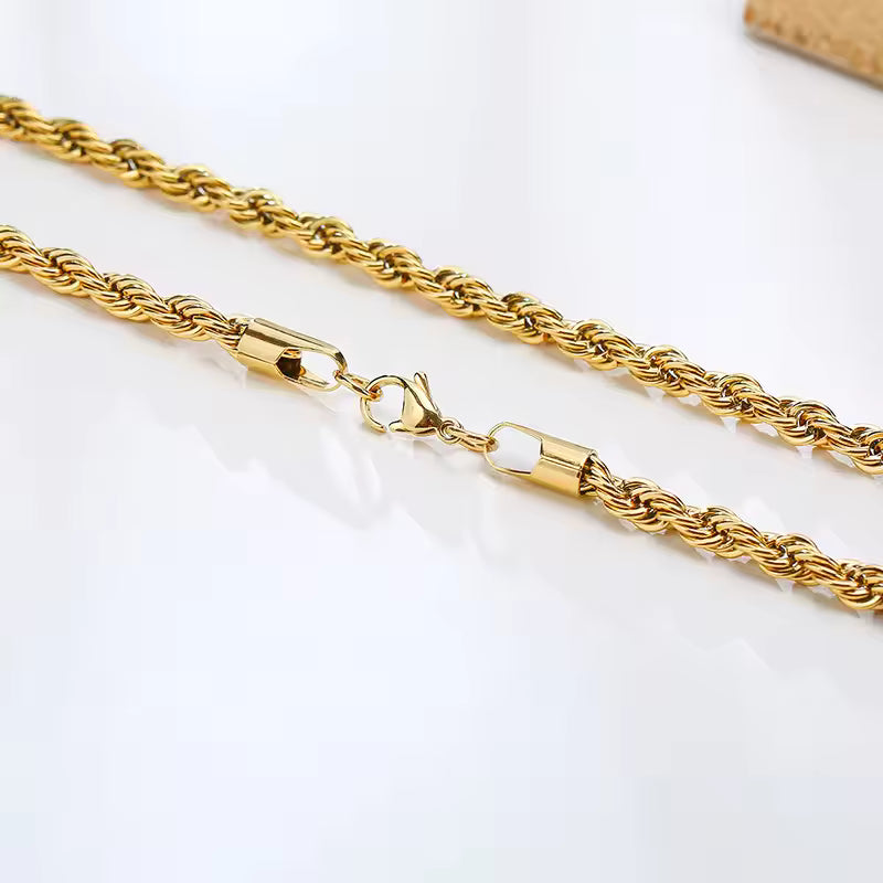 Gold Rope Chain for Men & Women | Chic Twisted Stainless Steel Necklace