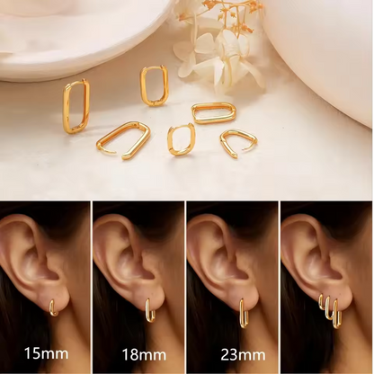 Minimalist Gold Square Hoop Earrings – Stainless Steel Huggie Set
