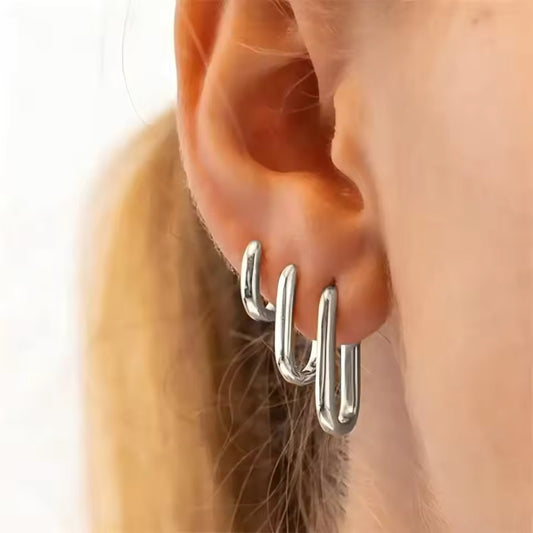 Minimalist Gold Square Hoop Earrings – Stainless Steel Huggie Set