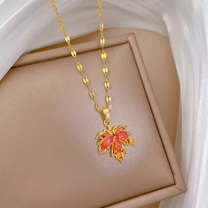Golden Maple Leaf Pendant Necklace